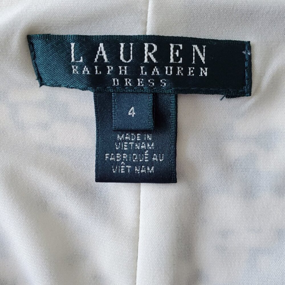 Lauren Ralph Lauren Faux Wrap Dress Black & White Abstract Print 3/4 Sleeve 4 - Picture 7 of 16